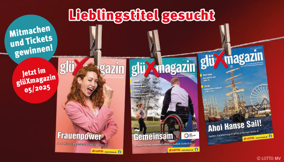 Lieblingstitel gesucht - Drei Ausgaben des glüXmagazins 2024 exemplarisch an einer Wäscheleine aufgehängt